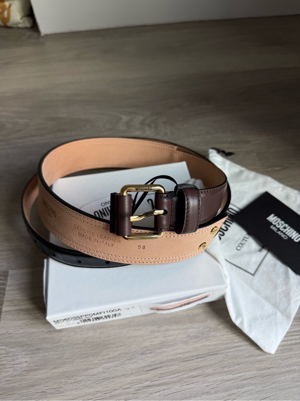 Moschino Two-Tone Leather Belt - Brown/Tan/Black (Long!)